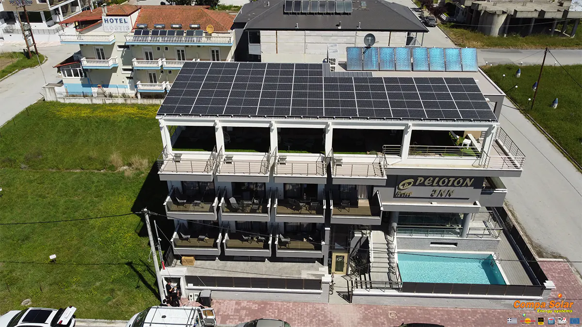 Φωτοβολταϊκό Έργο 27kWp στο ξενοδοχείο PELOTON INN 7 Φωτοβολταϊκό έργο σε στέγη της εταιρίας ΚΑΡΑΓΑΤΣΟΓΛΟΥ Ο.Ε. με διακριτικό τίτλο PELOTON O.E., με ισχύ 35kWp με το πρόγραμμα Net-Metering.